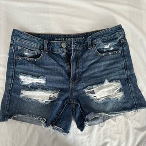 American Eagle Outfitters Women's Ripped Dark Blue Jean Shorts